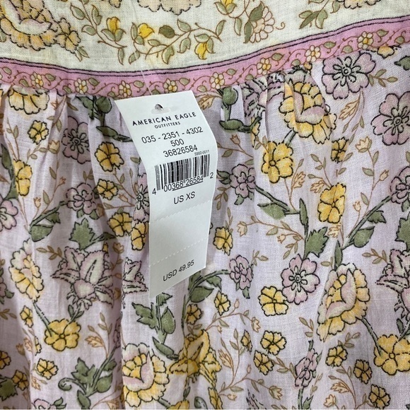 American Eagle‎ NWT XS Boho Floral Square Neck Blouse Top Cotton - Picture 4 of 9